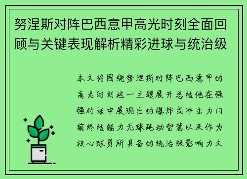 努涅斯对阵巴西意甲高光时刻全面回顾与关键表现解析精彩进球与统治级发挥